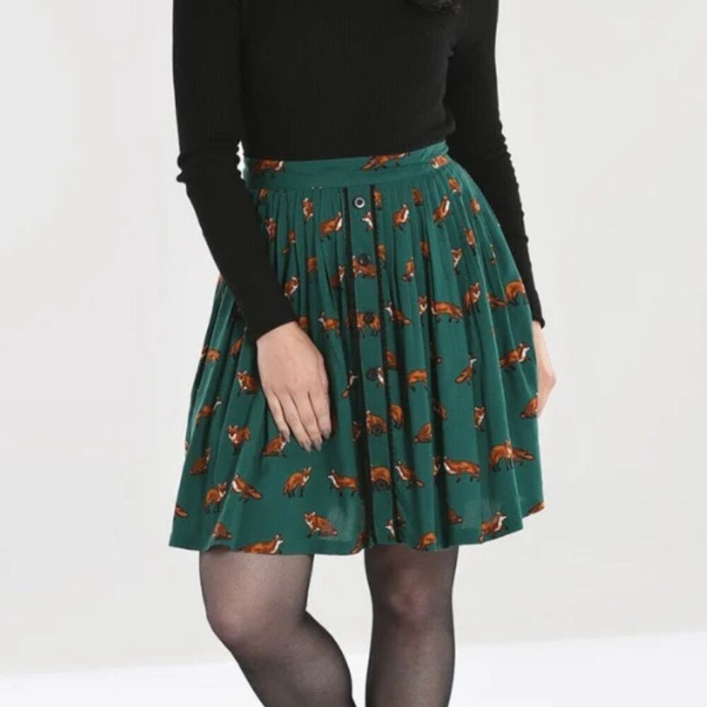 Hell Bunny Green Mini Skirt with Fox Print
